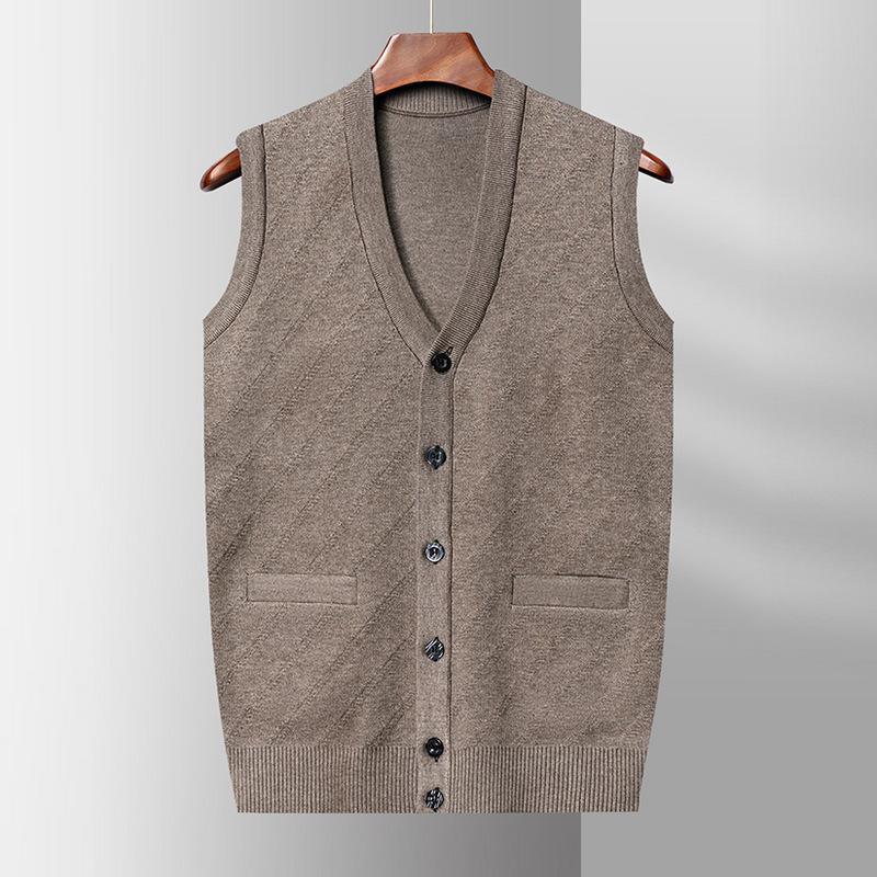 Dad Sweater Vest Men Autumn Warm Sleeveless Vest Middle-aged and Elderly Knitted Cardigan Vest Grandpa Outfit