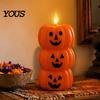Retro Halloween Table Decoration Flameless Fake Candle, Battery Operated Stacked Pumpkin/Ghost Candle Light, Party Atmosphere Light LED Flickering