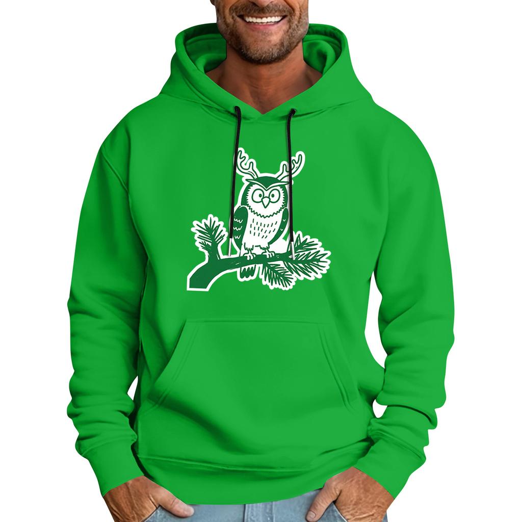 Men's Casual Sports Hooded Pocket Christmas Print Long Sleeve Sweatshirt