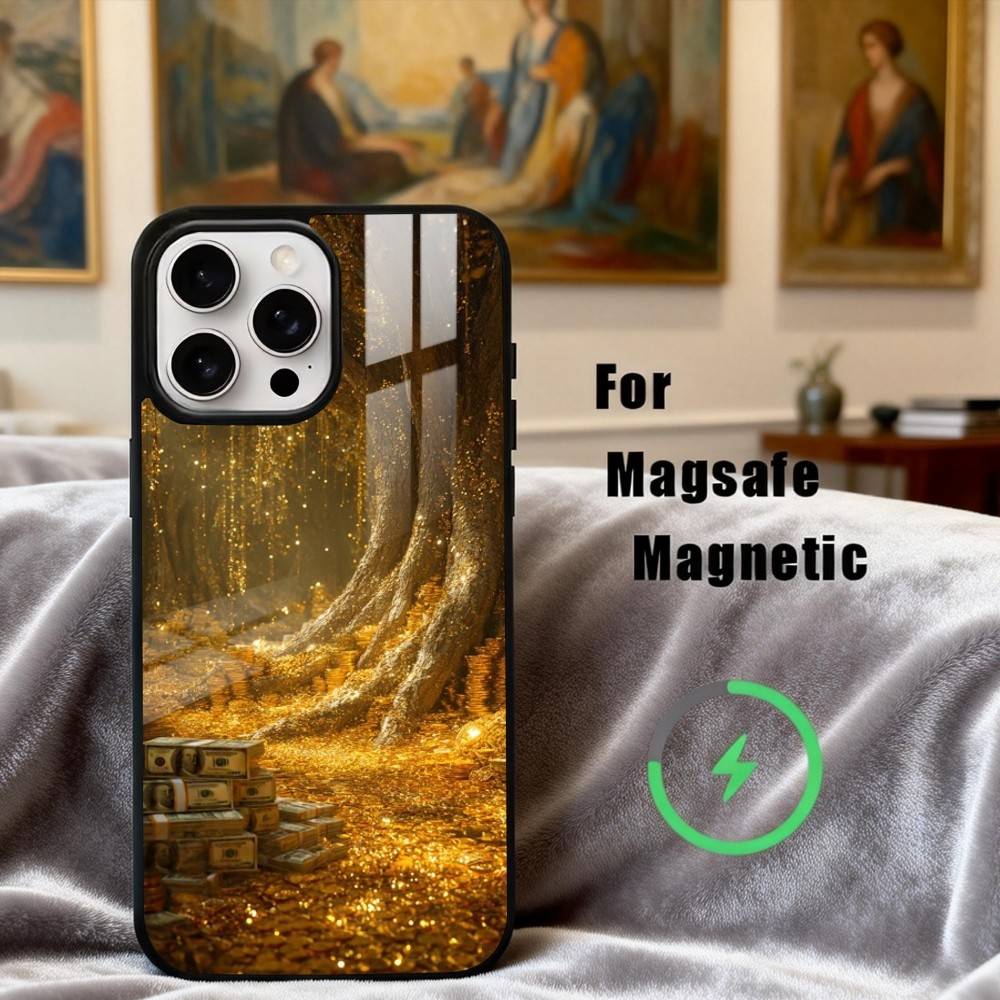

G-Gold M-MoneyS P-Pattern Phone Case For iPhone17,16,15,14,13,12,11 Plus,Pro Max Magnetic For Magsafe Wireless Charging iPhone16