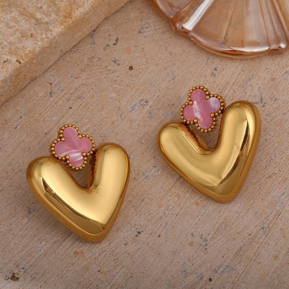 

Серьги из титановой стали в форме сердца с четырьмя листочками клевера с индивидуальным и простым дизайном