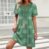Damenkleid mit kurzen Ärmeln, lockerem Schnitt, knielang, mit geometrischem Print und besticktem Ausschnitt für den lässigen Alltagsgebrauch