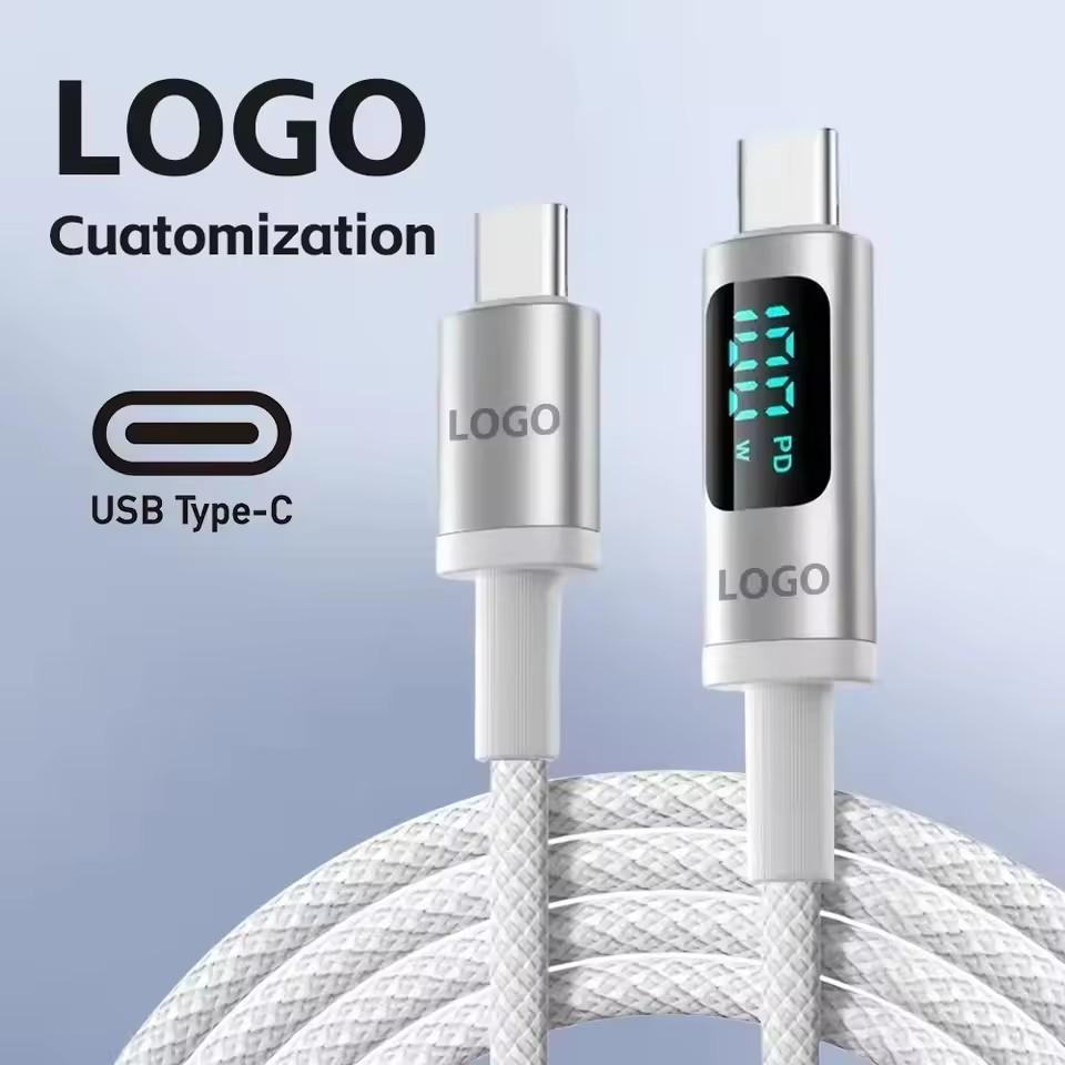 100W PD Fast Charging Cable USB-C to USB-C Cable 5A Nylon Braided with Real-Time LED Display OD4.0 High-Speed Data Cable