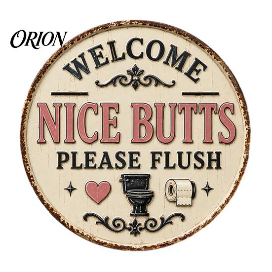 Round Bathroom Wall Decor Vintage Rustic Metal Tin Sign, 8 Inch Hanging Style Plaque, Retro Funny Farmhouse Decorative Sign for Restroom Waterproof