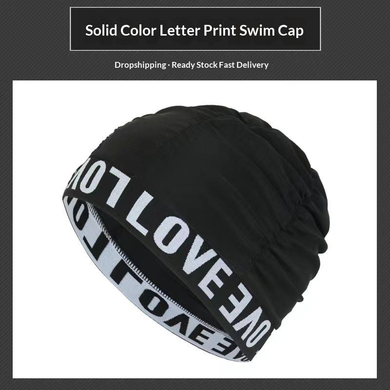 Women'S Pleated Swimming Cap With Love Print, Soft & Comfortable, Long Hair & Ear Protection For Adults, Non-Slip & Extra Large