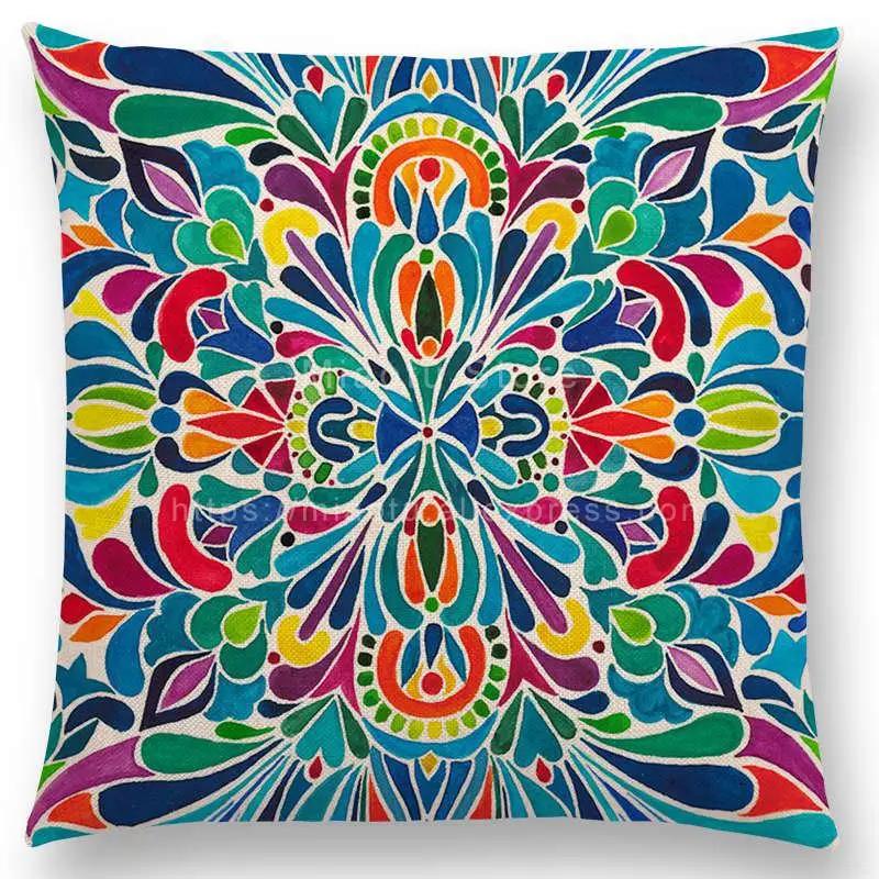 Neueste Boho Bunte Blumen Kissenbezug Rosa Regenbogen Lebhaft Floral Mandalas Musterdesign Begeisterung Drucke Kissenbezug