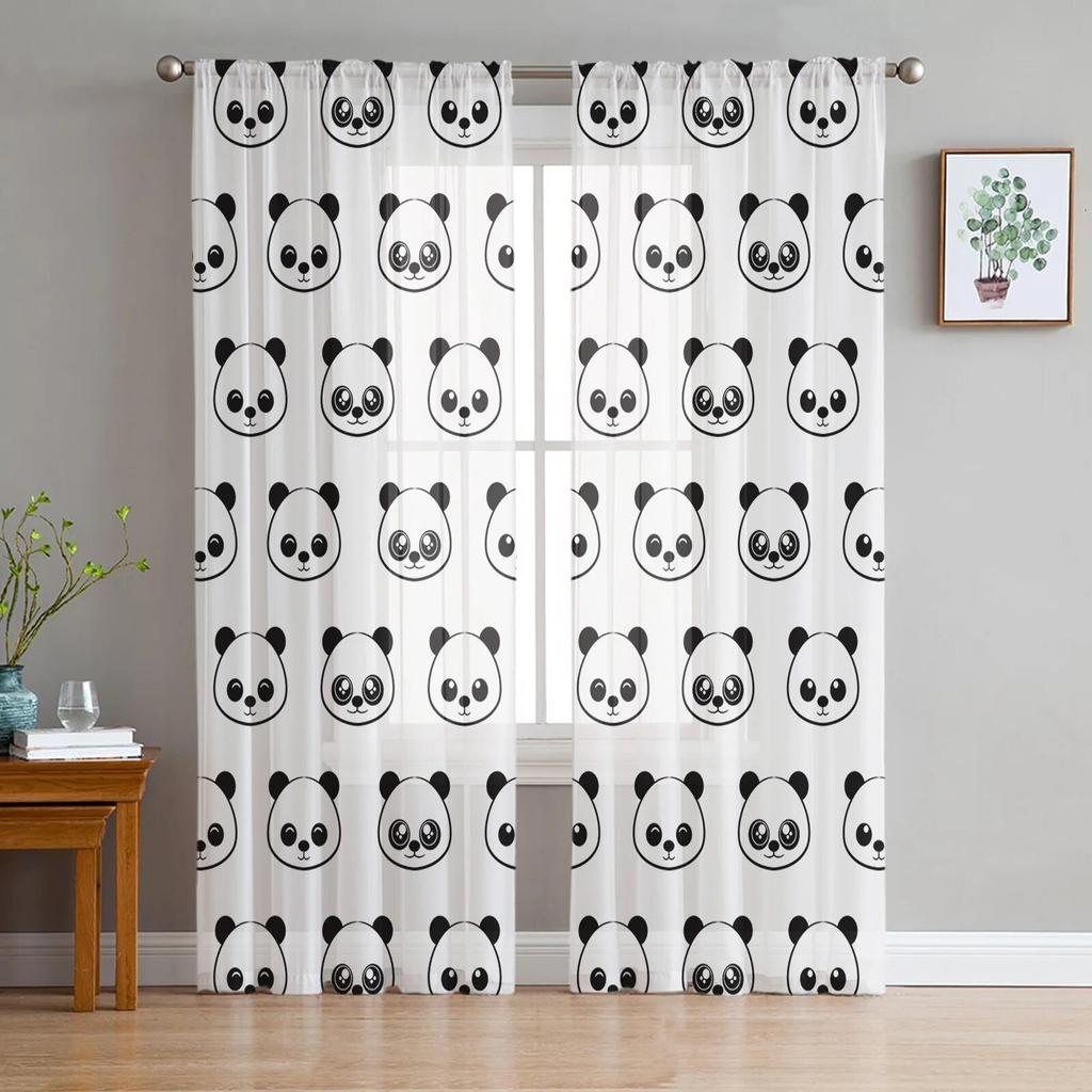 Djur Söt Panda Bambu Tecknad Tyll Fönsterbehandling Skira Gardiner för kök Vardagsrum sovrummet Gardiner Dekoration
