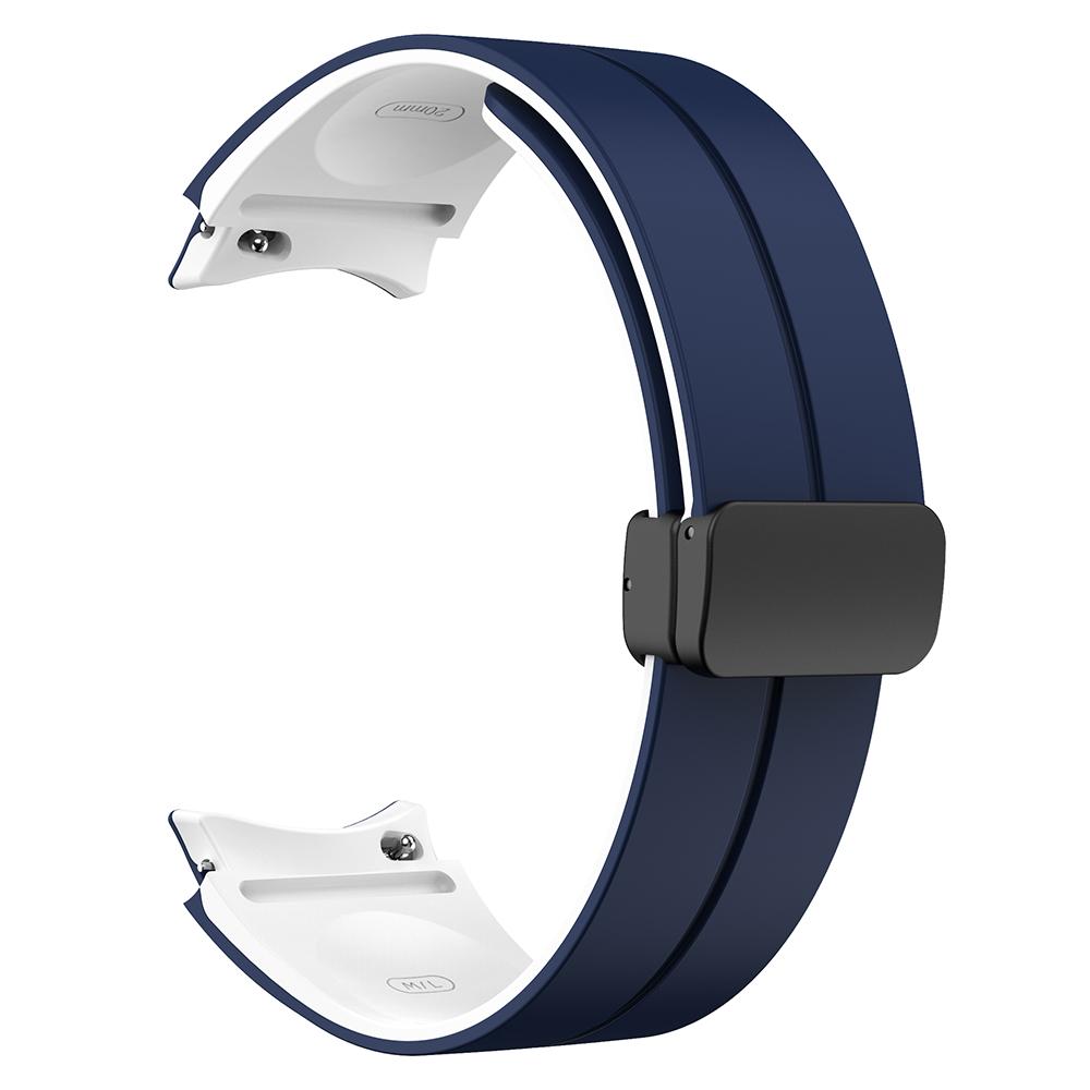 

For Samsung Galaxy Watch 5 Pro 45mm Magnetic Buckle Wrist Band Bi-Color Silicone Strap Midnight Blue White