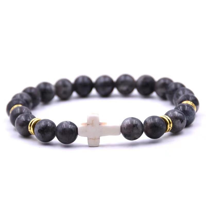 Unisex Agate & Natural Stone Pine Cross Bracelet