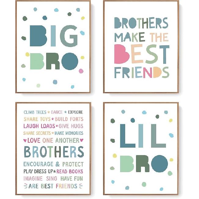 LARTSFRO Kids Wall Art Prints, Lil Baby Poster, Big Sis Lil Sis, Sisters Make Best Friends Prints, Inspirational Decor for Nursery Baby Kids Bedroom, Big Bro Lil Bro