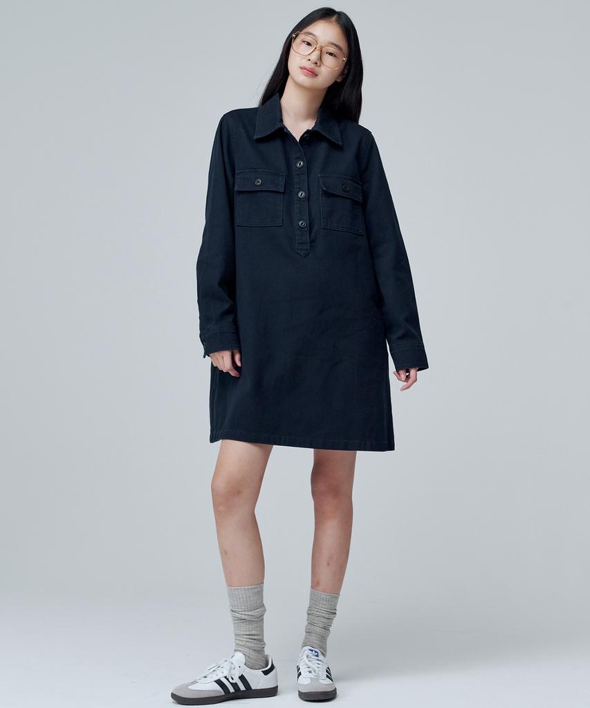 MALOUPE 7102 Collared Denim Dress (Navy)
