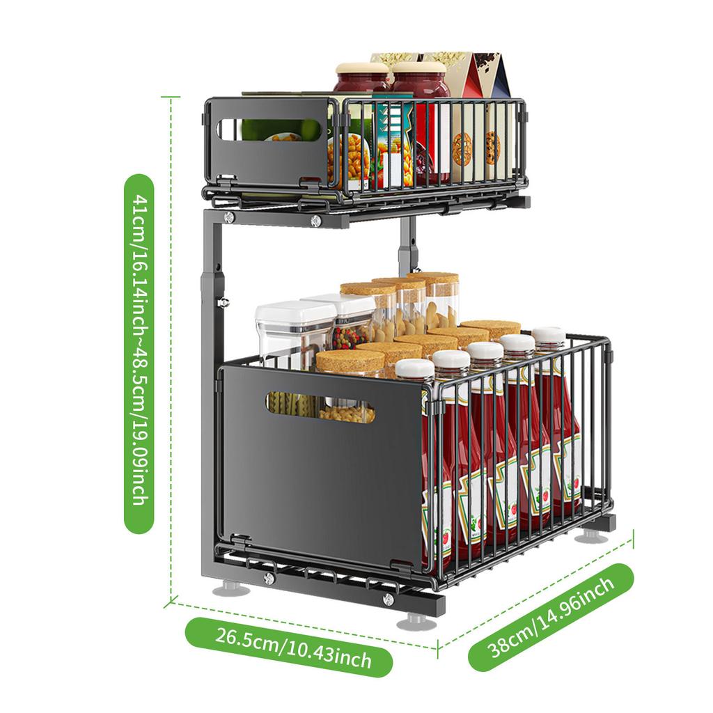 Under Sink Organizers and Storage,Metal Pull Out Cabinet Organizer,2-Tier Sliding Out Kitchen Basket for Kitchen Bathroom