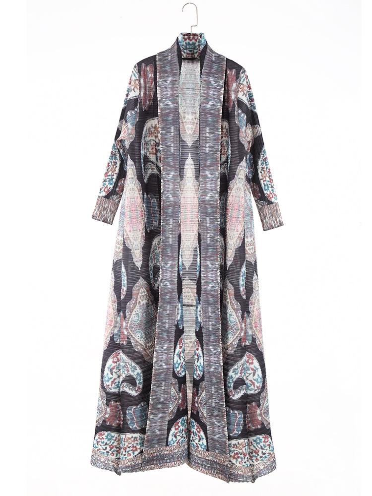 

Плиссированное тренч-пальто Абая: Универсальное женское длинное платье в ближневосточном стиле с принтом, подчеркивающим темперамент One Size