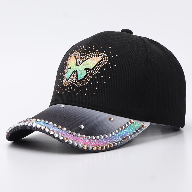 Xiyin strass fjäril hjärta basebollkeps dammode gradient anknäbbshatt
