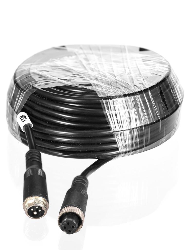 4-Pin Aviation Video Extension Cable, 15 meter, for connecting truck and bus surveillance cameras
