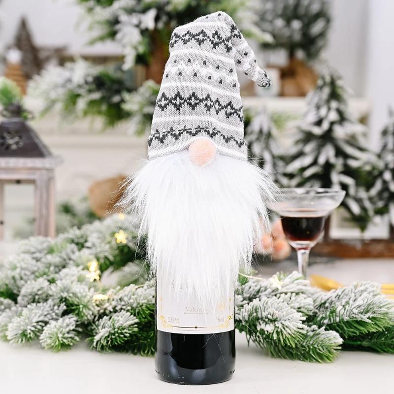 Housse de Bouteille de Vin de Noël Père Noël Poupée Sans Visage Housse de Bouteille de Champagne Décorations Fournitures Fête de Noël Nouvel An