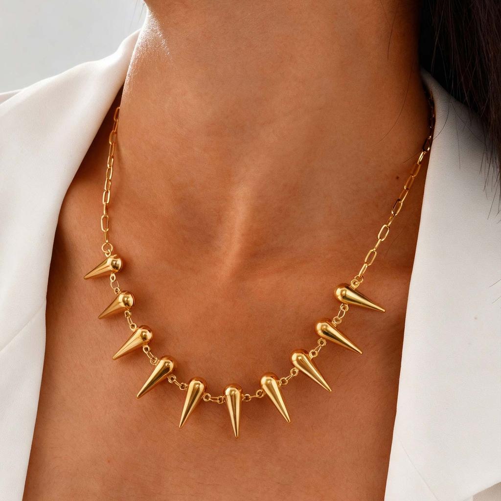 Punk Rivet Chain Necklace for Women,Hollow Water Drop Small Square Chain Choker Necklaces,Gold Plated Waterproof Jewelry Gift