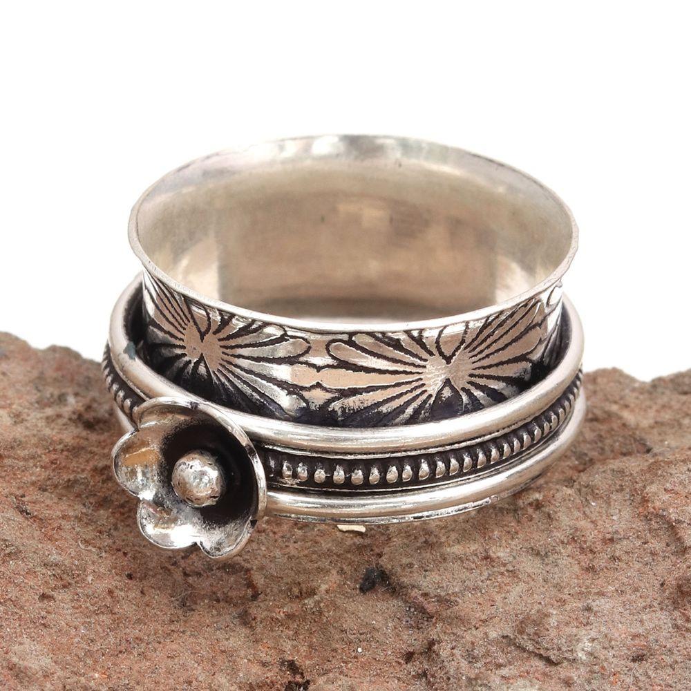 Silver Spinner Ring For Women Four Spinner Ring Fidget Silver Jewelry Ring"6"