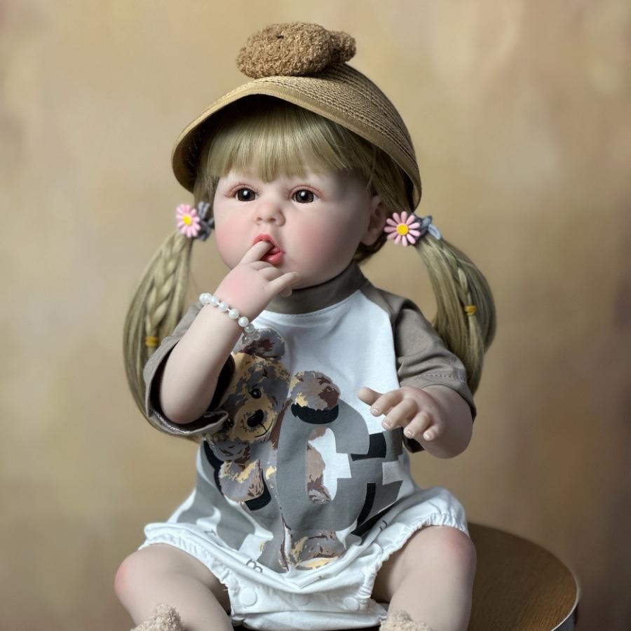 BZDOLL Realistic 55 CM 22 Inch Reborn Baby Full Vinyl Body Girl Doll with Blonde Long Hair Princess Toddler Bebe Christmas Gift