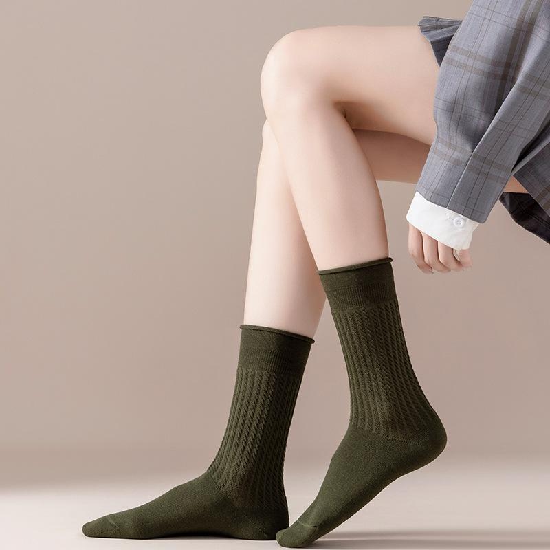 Women's Fall Striped Roll Edge Deodorizing Antibacterial Long Tube Stack Socks
