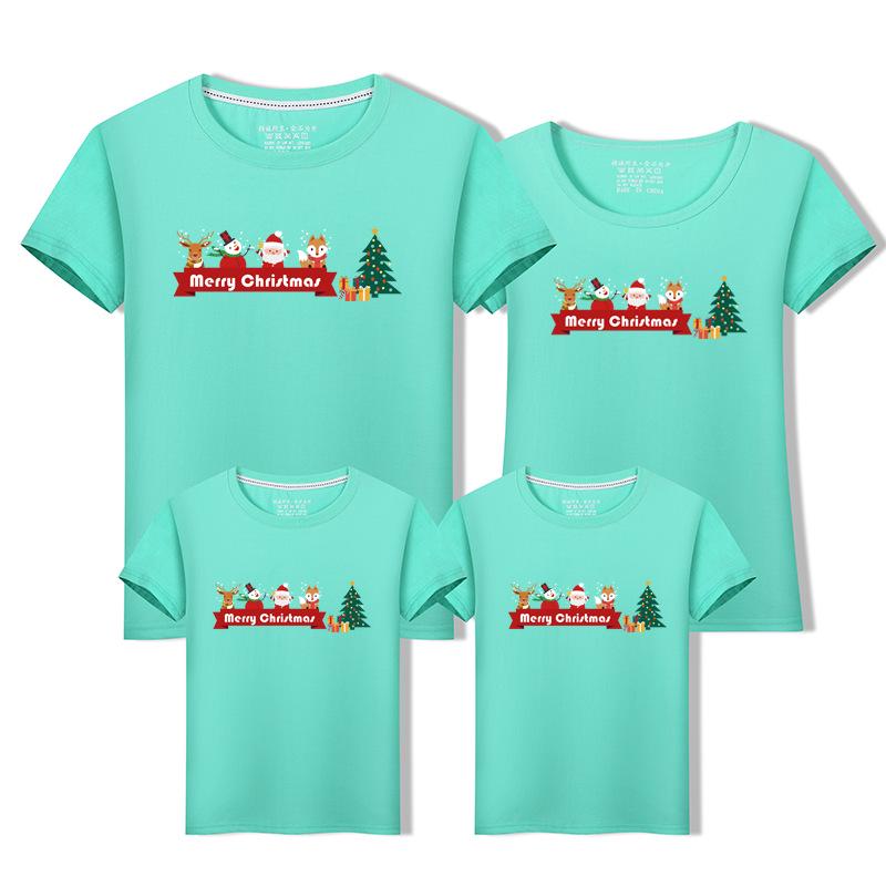 2025 Year of the Snake Family Matching T-Shirts for Parent-Child - Santa Claus Theme, Pure Cotton Short Sleeves Child 130cm цвет морской волны