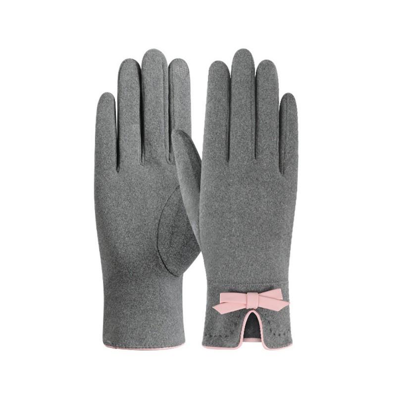 Womens Warm Fleece-Lined Cycling Gloves With Touchscreen Capability Butterfly Knot Design Winter Riding Students
