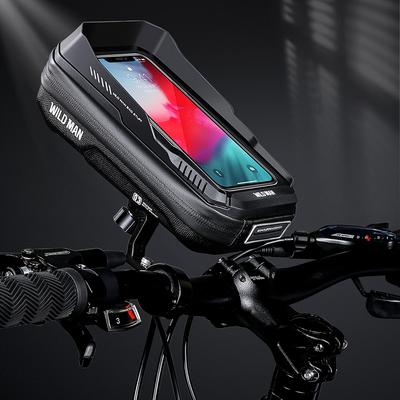 WILD MAN Hard Shell Handlebar Bag 0.6L Mountain Bike Phone Holder Waterproof Quick Release for MTB Bike Motorcycle Cycling Bag