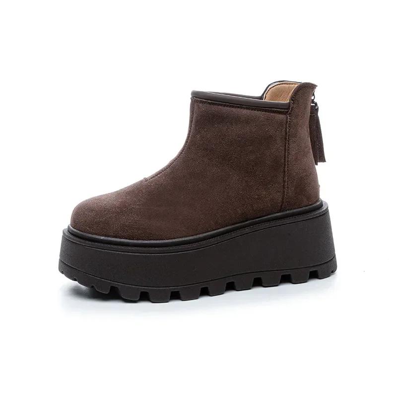 8,5CM Wildleder Kuh Echtleder Mode Damen Stiefeletten Plateau Keil Winter Plüsch 2025 Herbst Stiefel Frühling Schuhe Schaft