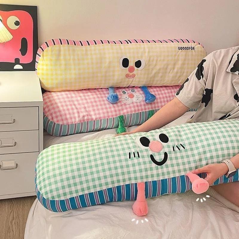 Leg Clamp Side Sleeping Pillow 1PC Long Grid Soft Fluffy Sleeping Pillow Non-Deform for Home Bed Relaxation Use