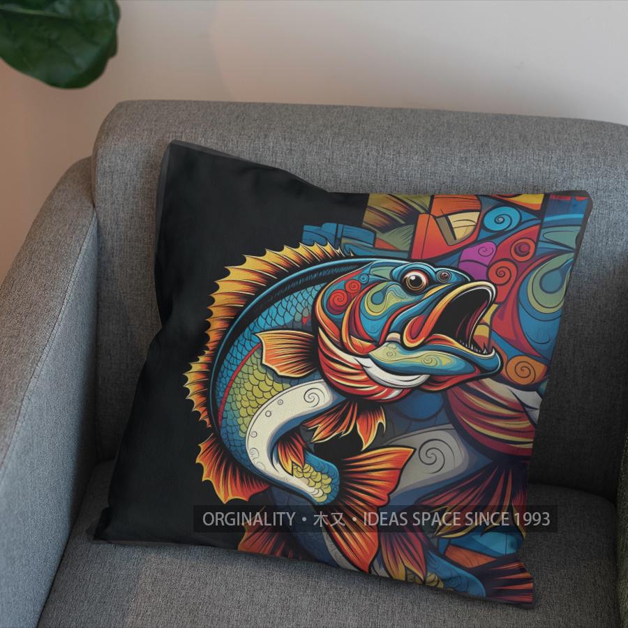 2D Colorful Fish Pattern Throw Pillow Cover Pattern Cushion Cover Suitable For Sofa Bedroom Car Pillow Cover