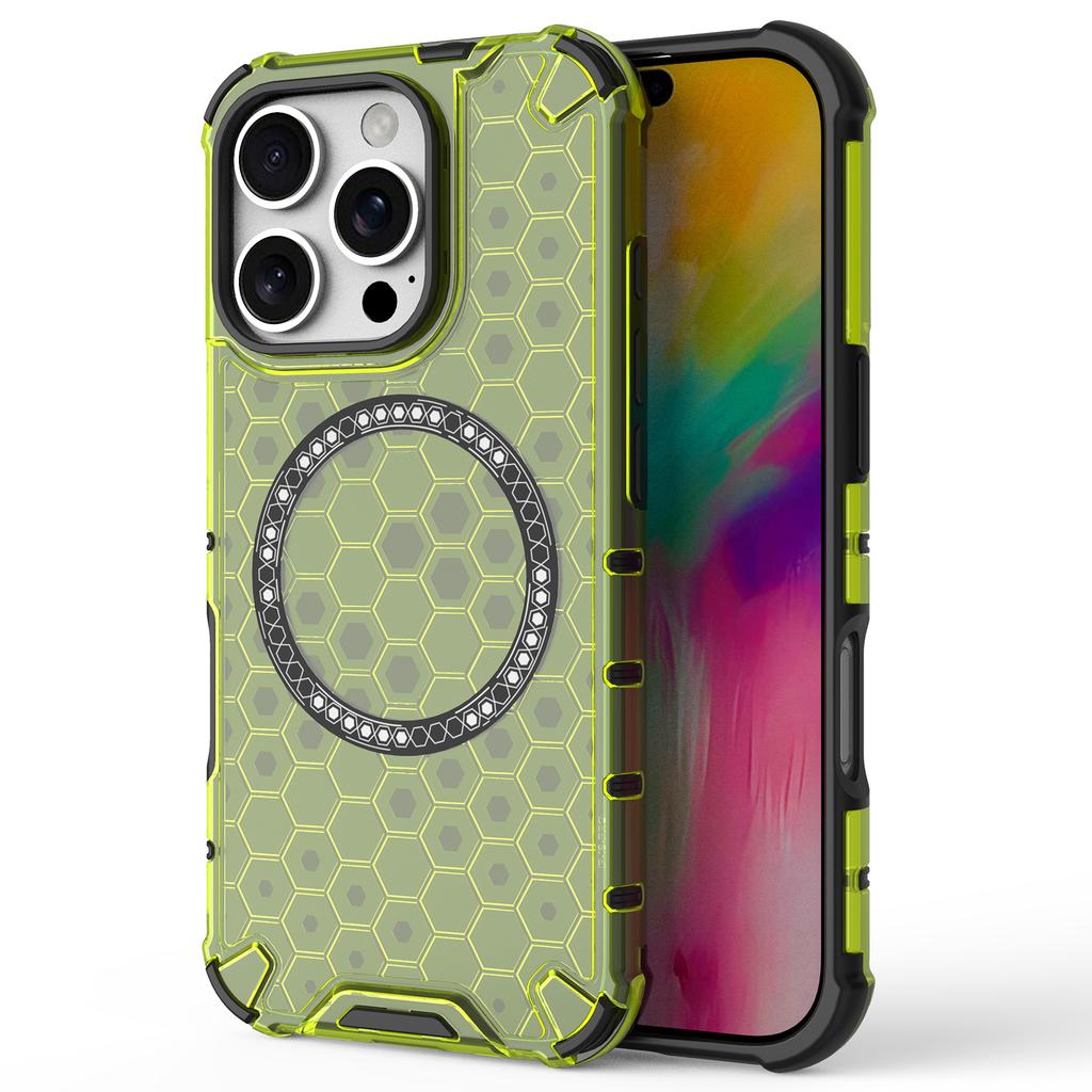 For iPhone 16 Pro Magnetic Case Reinforced Corner Honeycomb TPU+PC Phone Cover