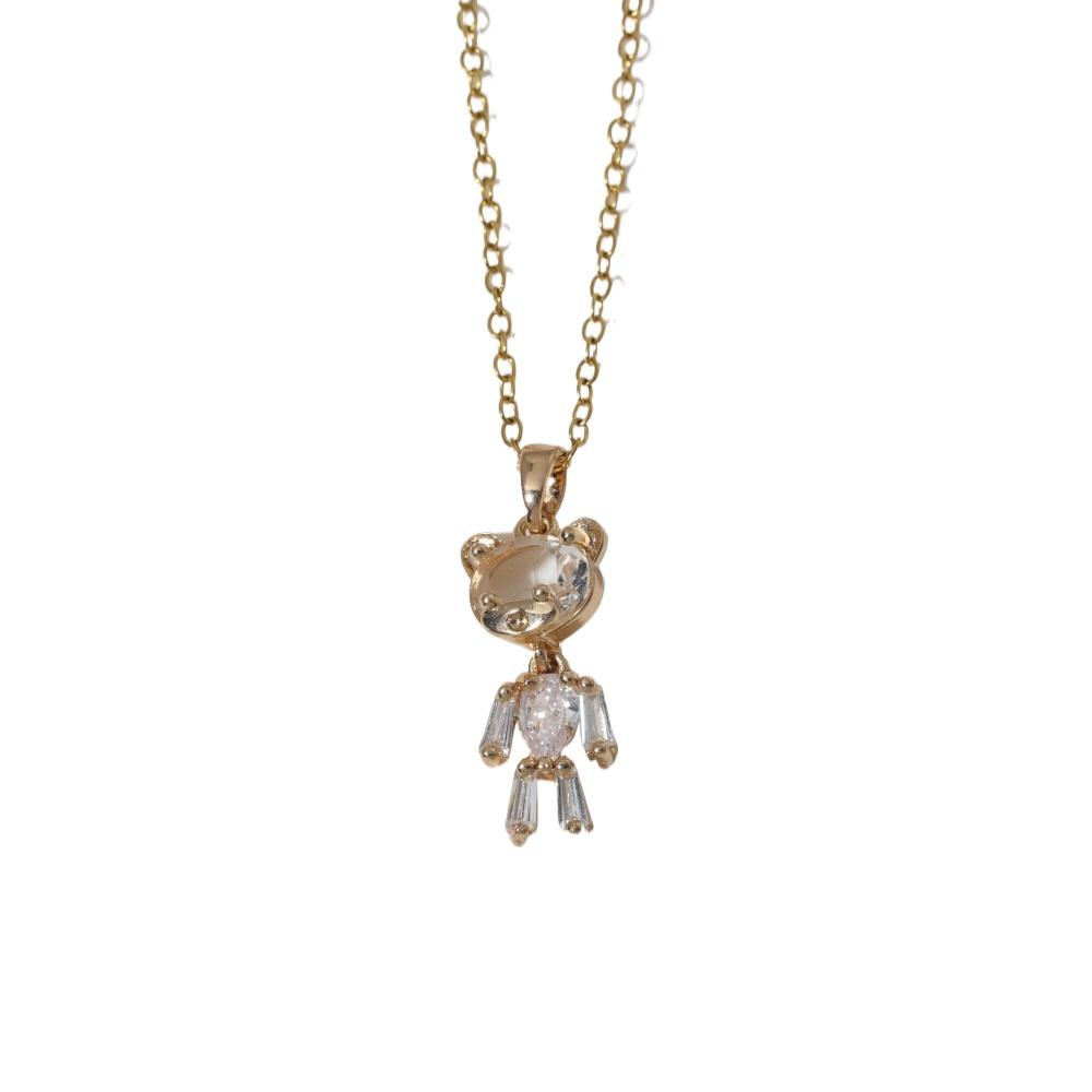 1 Piece Simple Artificial Crystal Bear Pendant Necklaces for Women Golden Stainless Steel Necklace Jewelry Daily Accessories
