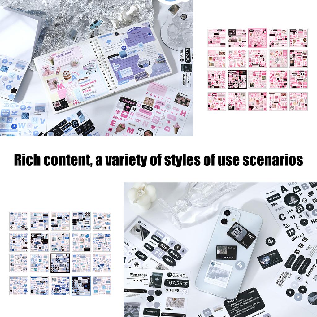 20 listů Scrapbooking Samolepky Estetické Dekorativní Samolepky Samolepky na Pozadí pro Zápisník Album Plánovač Dekorace