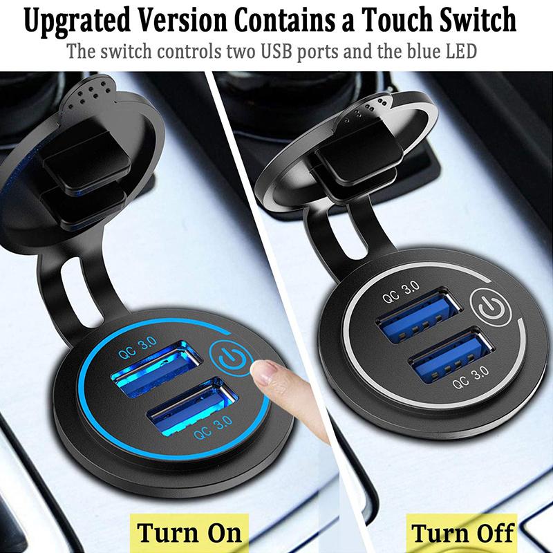12/24V QC3.0 Car Cigarette Lighter Socket Double USB Cigarette Powerful Lighters Fast Charging for Phone Ipad Charge Electronics
