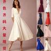 Popular Deep Mid-sleeved High-end Dress Medium and Long Dress New Autumn and Winter Sexy