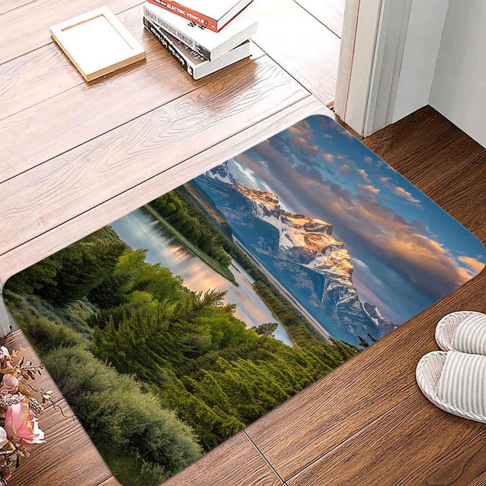 Snow Mountain Peak Pattern Carpet Various Styles With Sunset Snow Mountain Forest Lake Nature Art Designs Rug For Home Decor 40x60cm