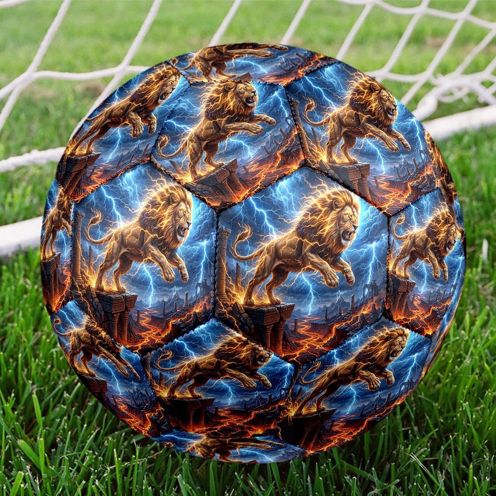 1pc Lion Thunder Theme Soccer Ball Football, Size 5, Lightweight PVC, Durable Outdoor Training Soccer Ball, Gift M61497