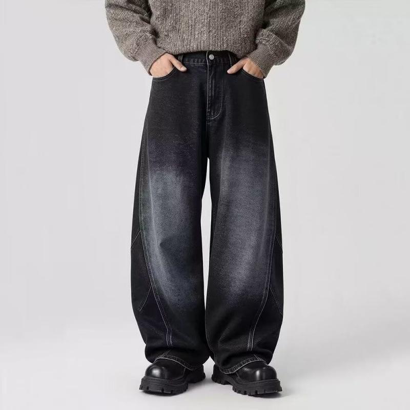 Washed Old American Retro Wide-leg Scimitar Jeans Men's Spring Trendy High Street Loose Straight Jeans Men