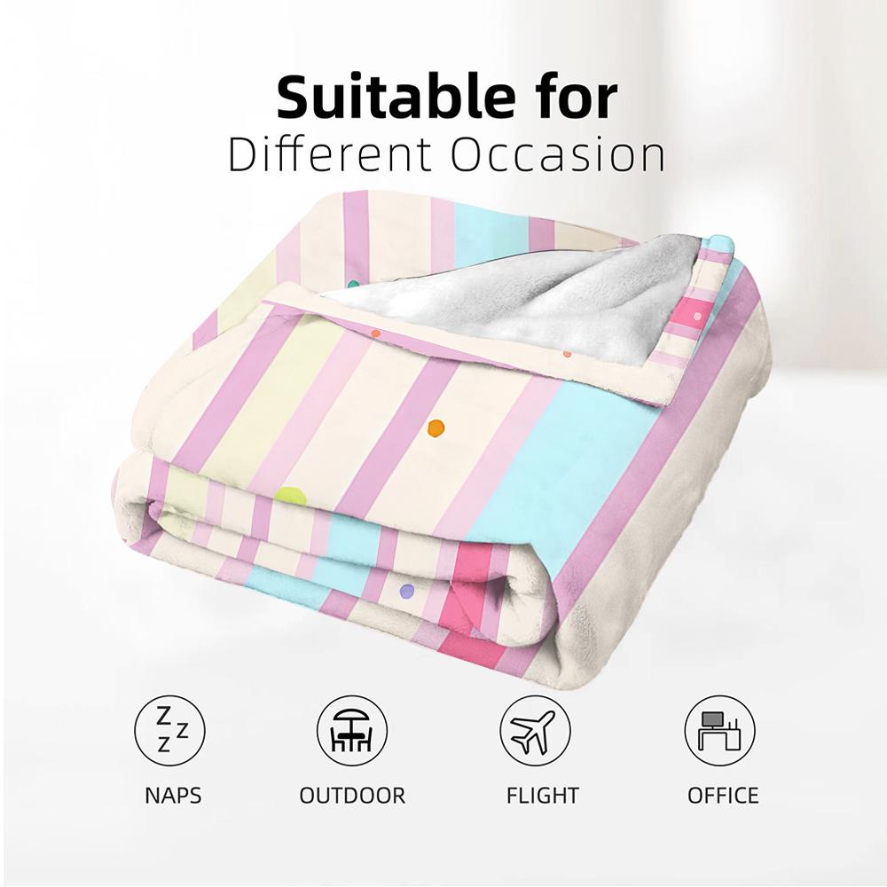 Pastel Dot Stripe Cartoon Anime Print Flannel Blanket Soft Warm Throw for Kids Bedroom Sofa Christmas Office Car