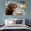 2D Flat, 2D Flat Rustic Highland Cow Sign Vintage Wall Art with Floral Wreath Wooden Fence Design 19.99X30.0cm Easy Hang for Home Shop Or Outdoor Deco