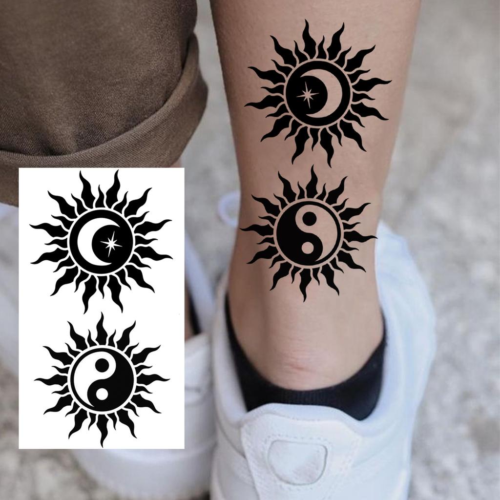 1 Sheet Crescent Sun Chain Temporary Tattoos For Women Hands Neck, Fake Tattoo Stickers Waterproof Long Lasting Realistic Tatoos