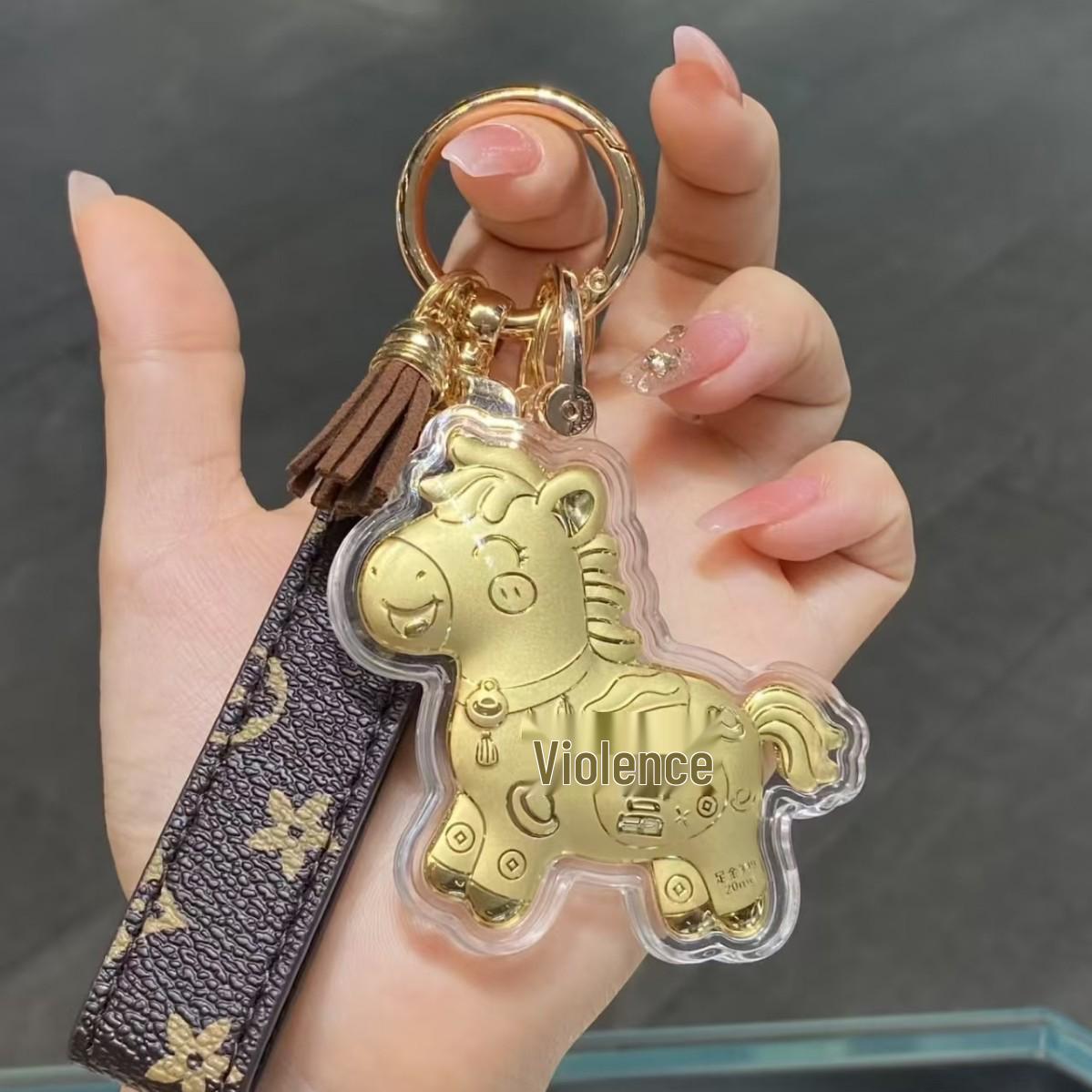 

Year of the Horse Gold Keychain: Prosperity and Fortune Pendant—Perfect Gift for Store Openings Gold Imitation