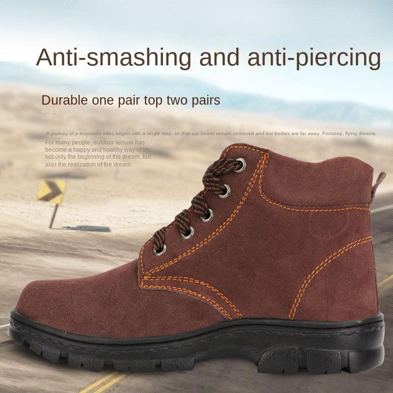 High Ankle Safety Shoes Men's Suede Cowhide Wear-Resistant Lightweight Non-Slip Safety Protective Work Shoes