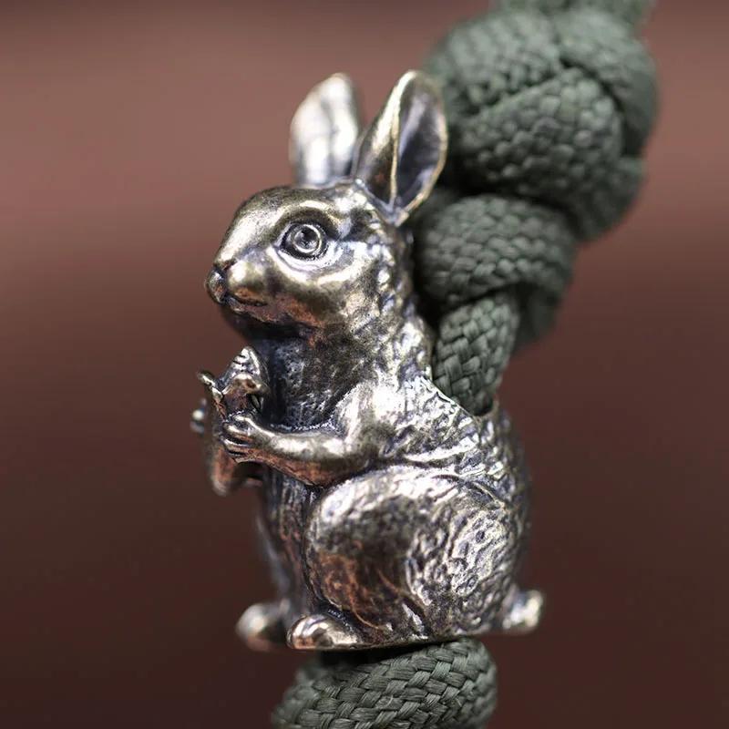 Niedliche Kaninchen Messing Messer Perlen EDC Outdoor DIY Paracord gewebt Lanyard Schlüsselanhänger Anhänger Männer Armbänder Charms Schmuck Behänge Zubehör
