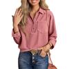 Women's Comfortable Long,Sleeve Corduroy Button,Up Blouse