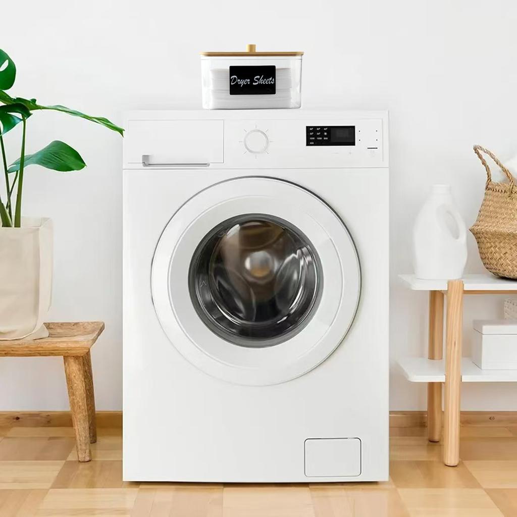 Acrylic Dryer Sheet Holder with Lid, Clear Laundry Sheets Container with Labels, Laundry Pods Storage for Laundry Room Organizat