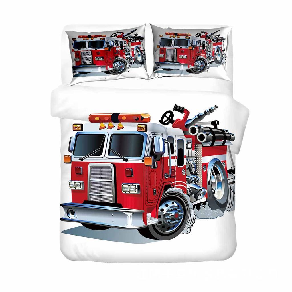 Classic Durable King Queen Firefighter Truck Size Red Firemen Car For Kids Boys Girls Fire Engine Polyester Quilt