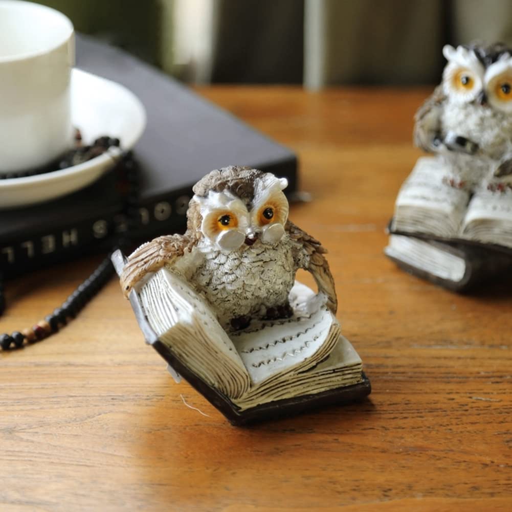 HIGHAWK Owl Figurine, Animal Mascot, Cute Mini Entrance Ornament, Resin Decor, Set of 2, Small Owls