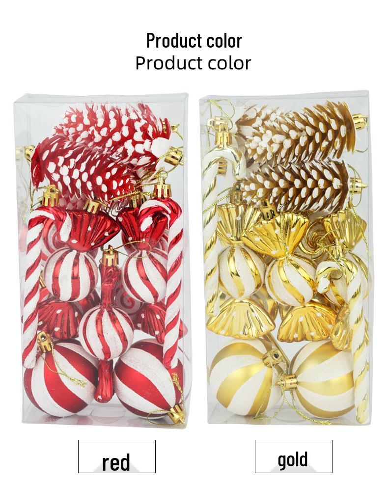 6cm 15-Piece Christmas Ornament Set: Balls, Pine Cones, Lollipops, Candies for Tree Decor and Gifts