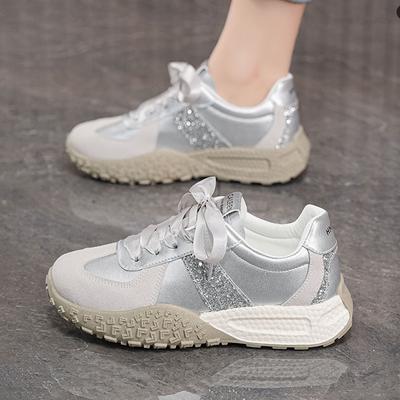 Frühling Herbst Damen Glänzende Freizeitschuhe Dicke Sohle Schnürschuhe Damen Ballerinas Sneakers Outdoor Casual Walking Schuhe Zapatos Mujer